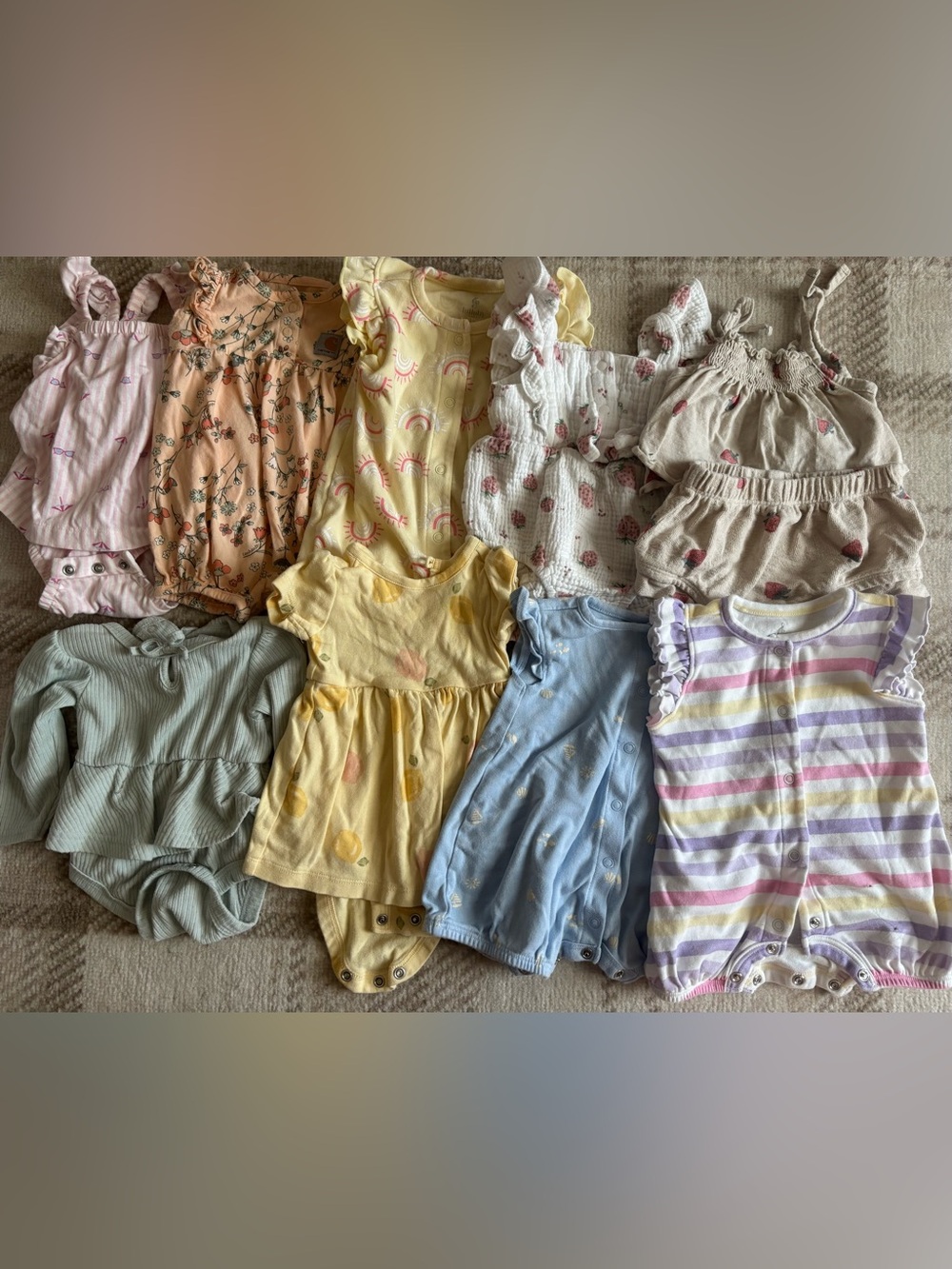 Assorted Baby Girls Romper Bundle - Pastel Stripes, Yellow, Blue, Pink
